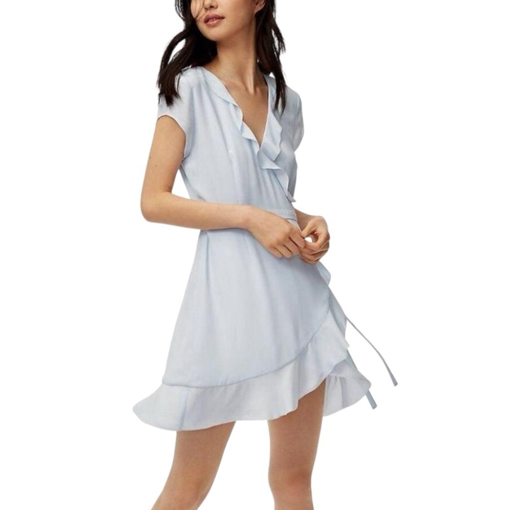 NWT SUNDAY BEST Aritzia Blue Asymmetrical Wrap Dress